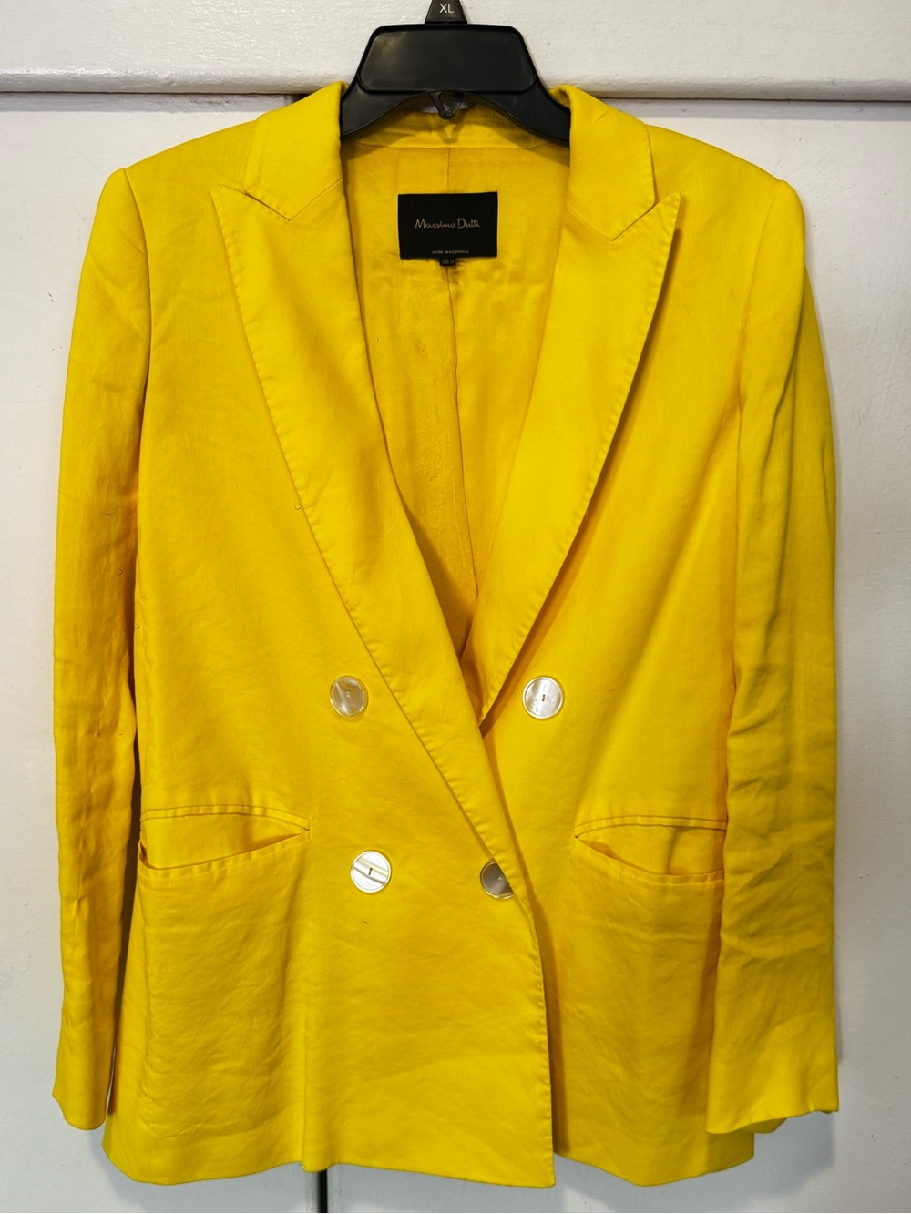 Massimo Dutti Linen Bright Yellow Double-Breasted Blazer